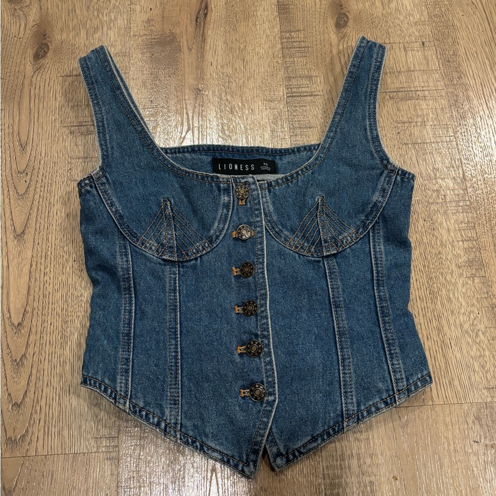 Lioness Dark Blue Denim Corset Tank Top
